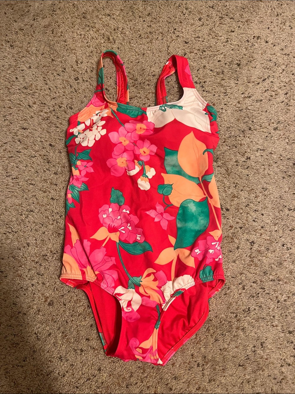 Lands End Floral Red One-Piece Swimsuit
